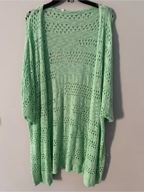 Light Green Open-Knit Women's Sweater Cardigan
